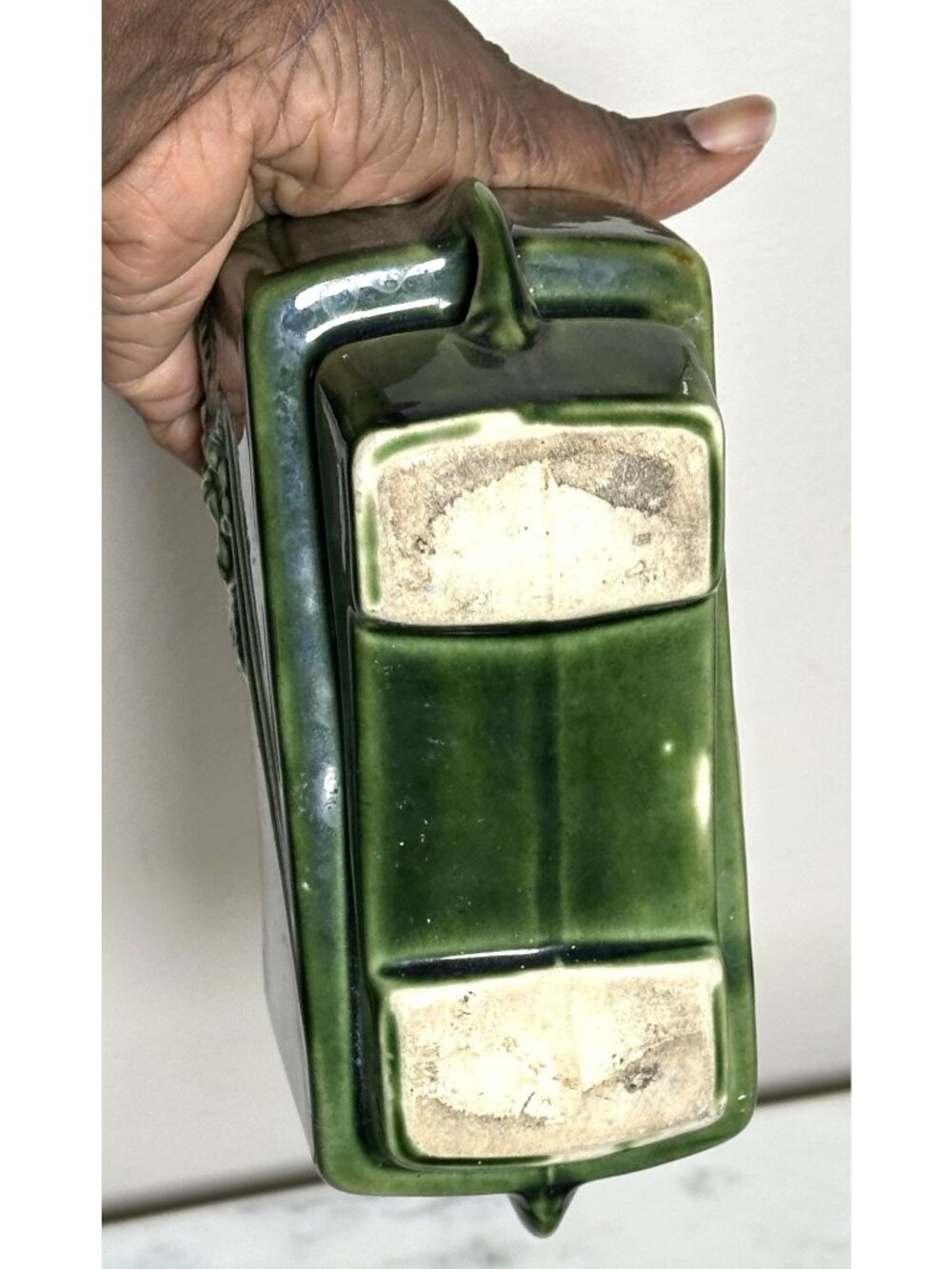 Vintage USA Green Ceramic Planter, Rectangular Floral Planter, Cottagecore Plant - Picture 9 of 9